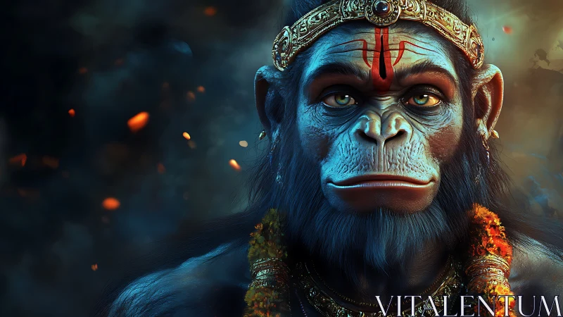 Divine simian warrior portrait in glowing digital realism.