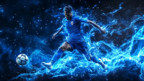 Starlit striker carves a blazing blue trail through space.