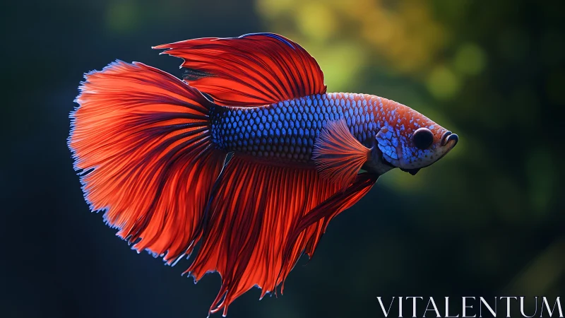 Vibrant betta fish displays flowing red fins in motion