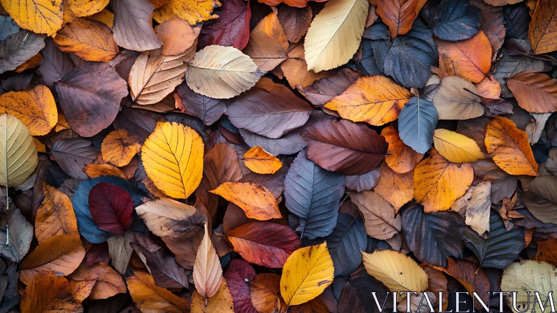 Colorful autumn leaves create a richly layered forest carpet.