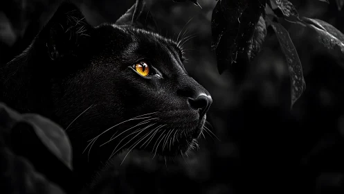 Black Cat's Golden Gaze in the Shadows.