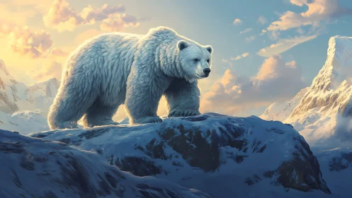 Polar bear rendered with volumetric light across icy ridge