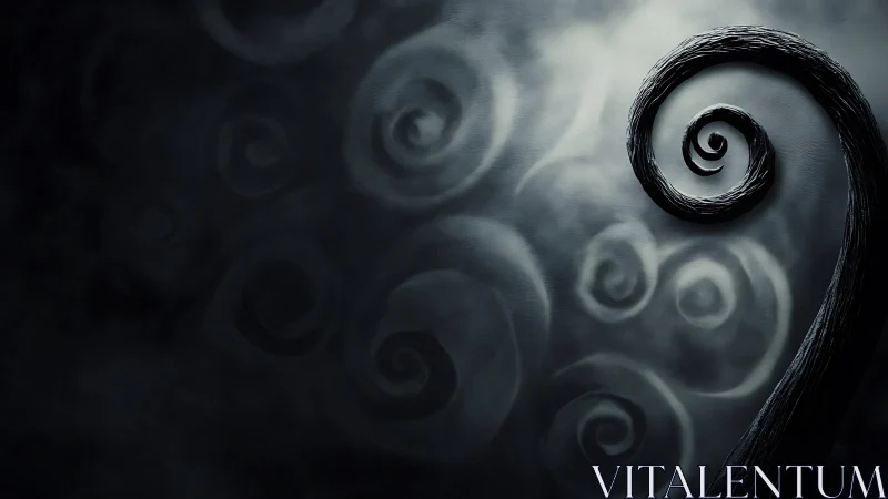 Curled midnight branch listens to the whispers of foggy spirals