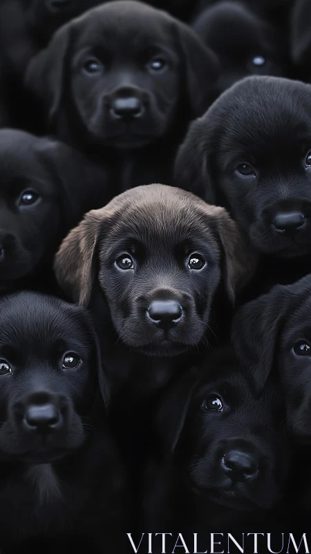 Brown puppy stands out amid black Labrador litter