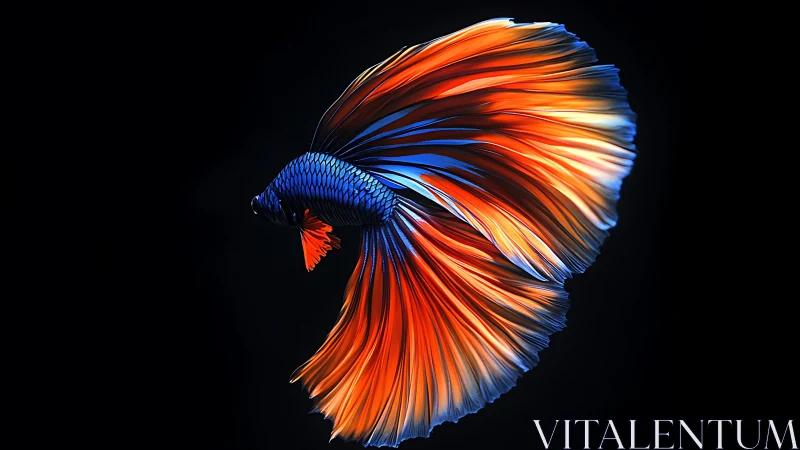Betta fish rendered in high-contrast side profile on black