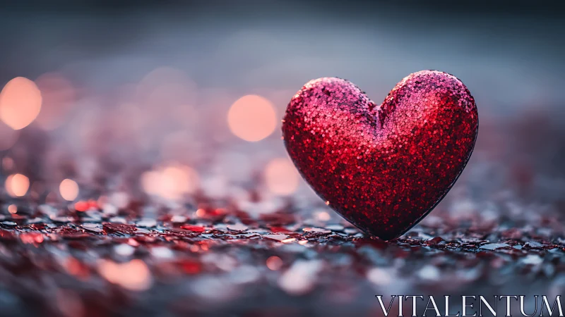 Glittering Red Heart Resting on Stone.