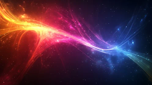 Cosmic energy streams collide in vibrant spectral arc.