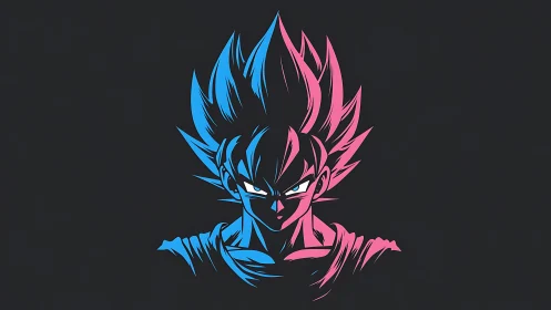 Split-tone stylized anime warrior portrait on dark field.