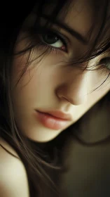 Soft gaze lingers in a quiet, intimate close‑up portrait