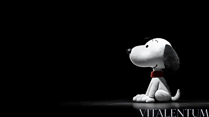 Cartoon beagle figurine sits in dramatic side spotlight.