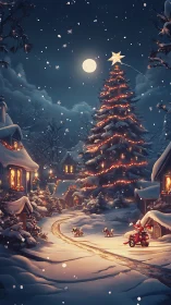 Moonlit village unwraps Christmas magic in drifting snow