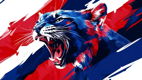 Aggressive Roaring Feline in Dynamic Geometric Composition