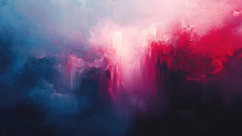 Vivid Abstract Landscape with Dramatic Red and Blue Brushstrokes.