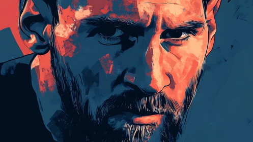 High-contrast polygonal portrait in duotone chromatic tension.