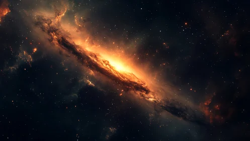 Gentle firestorm galaxy drifting through velvet night sky.