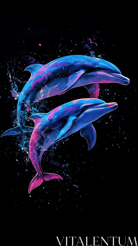 Neon tide dancers paint the night with electric dolphin arcs