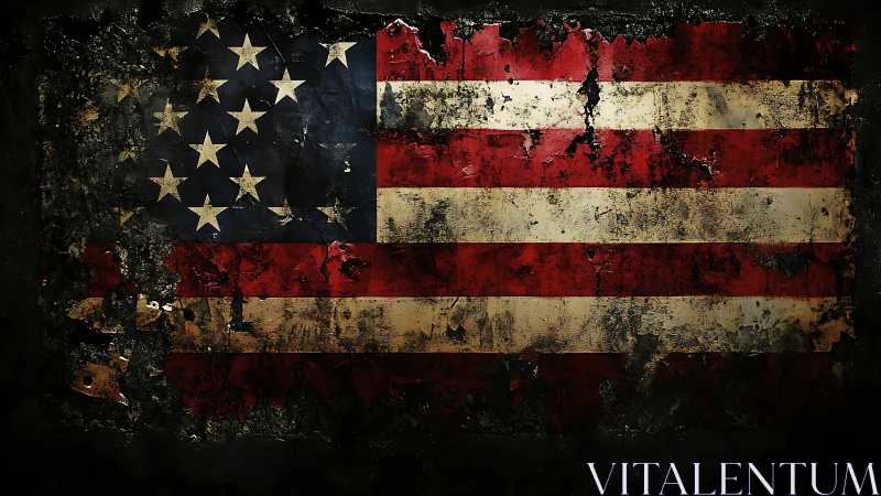Distressed American flag rendered with high-contrast grunge texturing