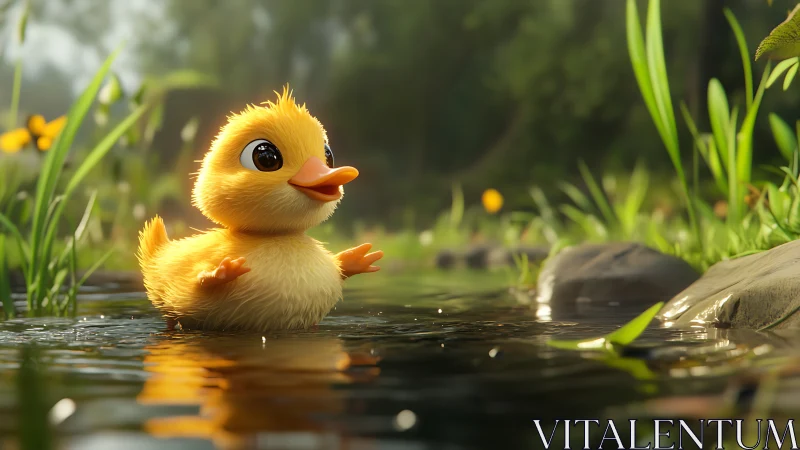 A Tiny Duckling's First Adventure in Nature's Water.