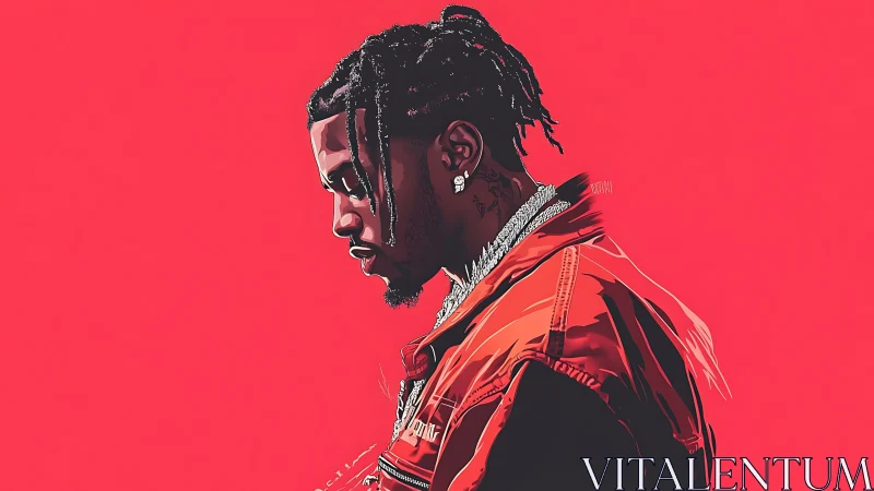 Profile portrait of pensive man in red jacket on bold red.