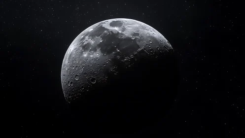 Lunar crescent reveals detailed craters against deep space