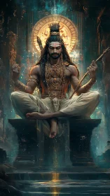 Radiant sage floats between molten halo and misted ruin