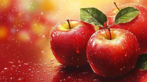 High-saturation macro study of wet red apples under specular light