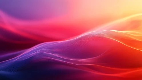 Gradient light waves form fluid abstract landscape with neon glow