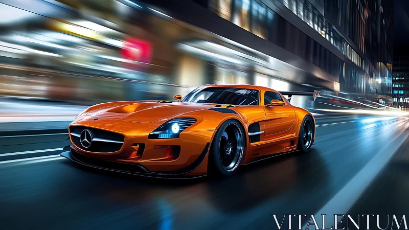 Orange Mercedes supercar rendered with dynamic motion blur lighting