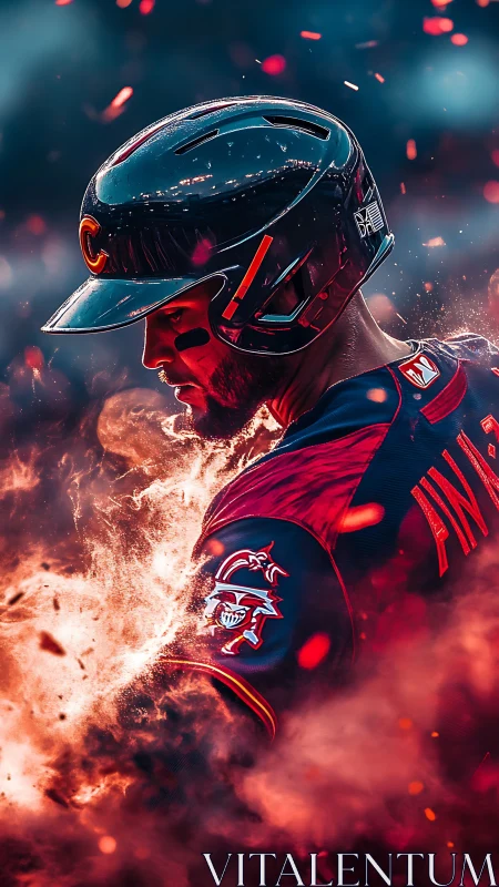 Dynamic baseball portrait merges athlete with fiery particle burst