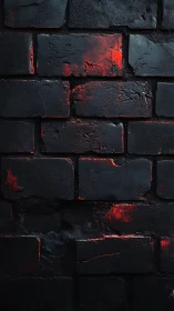 Charred black brick wall with molten red underglow highlights.