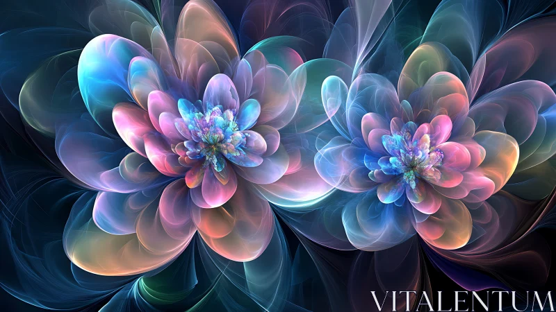 Fractal floral structures with layered translucent forms.
