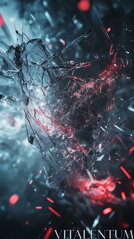 Shattered heart of glass glowing with gentle crimson light.