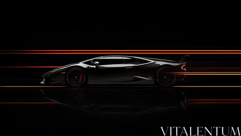 Side profile shows dark sports car with linear light trails