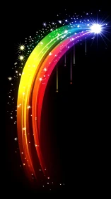 Curved multicolor light trails with starfield particle accents