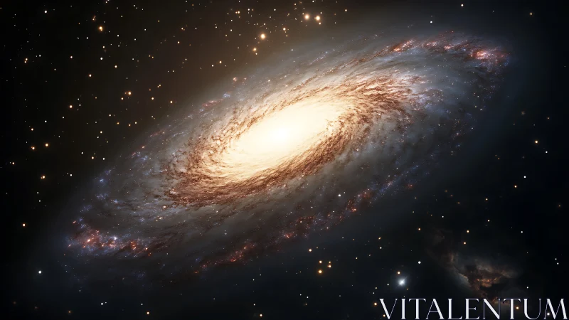 Glowing spiral galaxy swirling softly in a star filled night sky.