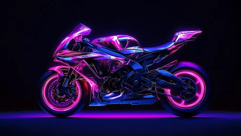 Neon sport motorcycle glows with vivid cyberpunk light.