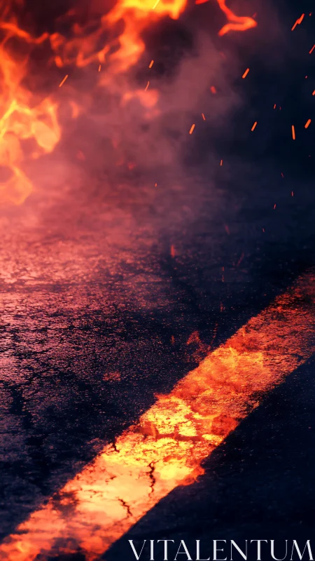 Incandescent lava flow displays thermal gradient from bright yellow center to dark red periphery edg