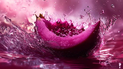Dragonfruit slice explodes into a neon splash ballet