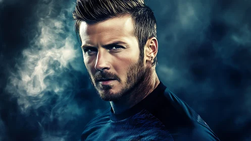 Photorealistic athletic portrait with cinematic smokey lighting.