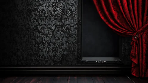 Velvet shadows wait as the red curtain guards an empty frame