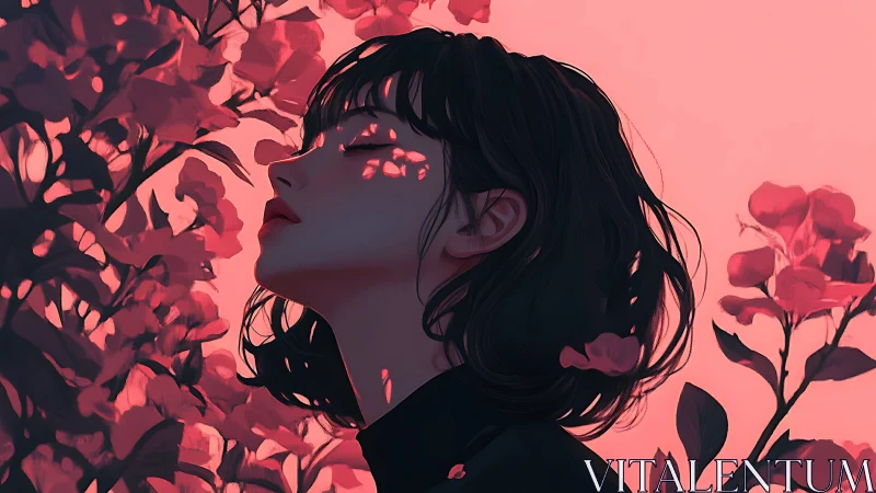 Petaled shadows breathe softly across her quiet bloom