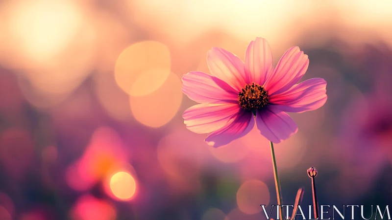 Cosmos Flower at Sunset: Bokeh-Rendered Macro Photography.