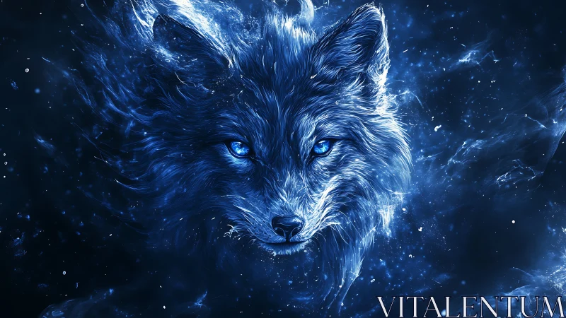 Bioluminescent spectral wolf portrait in deep cosmic nebula