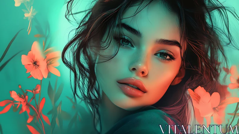 Soft gaze blooms in luminous teal and coral garden light