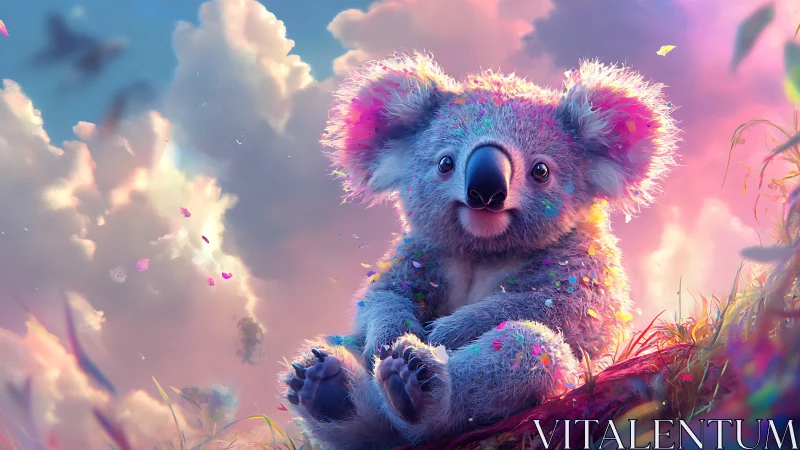 Koala daydreams in sherbet clouds and confetti-sweet light