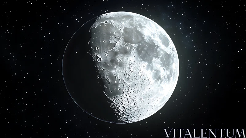 Lunar terminator detail under stark sidelight in star field.