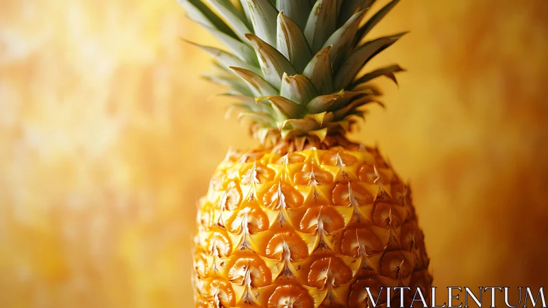 Single pineapple photographed against defocused yellow background