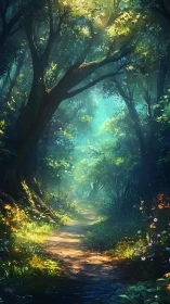 Luminous Forest Cathedral: Emerald Portal Through Ancient Trees.