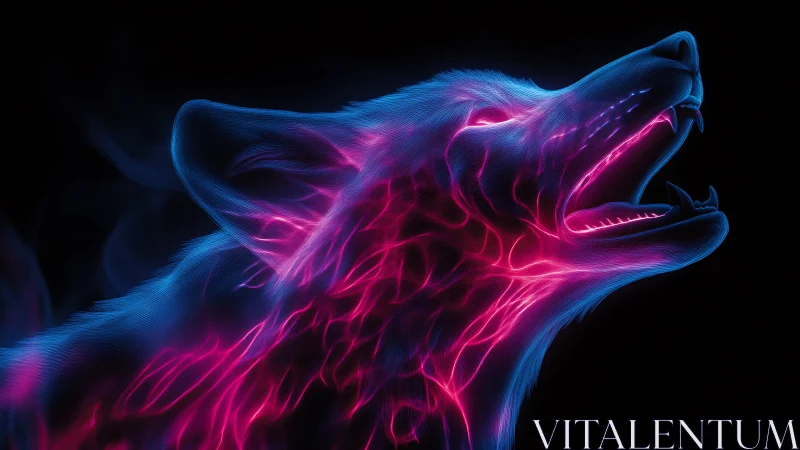 Neon wolf profile with luminous blue and magenta contours.