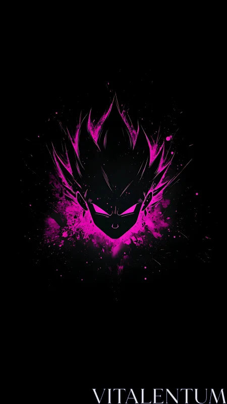 Neon pink anime silhouette emerges from dark void background.